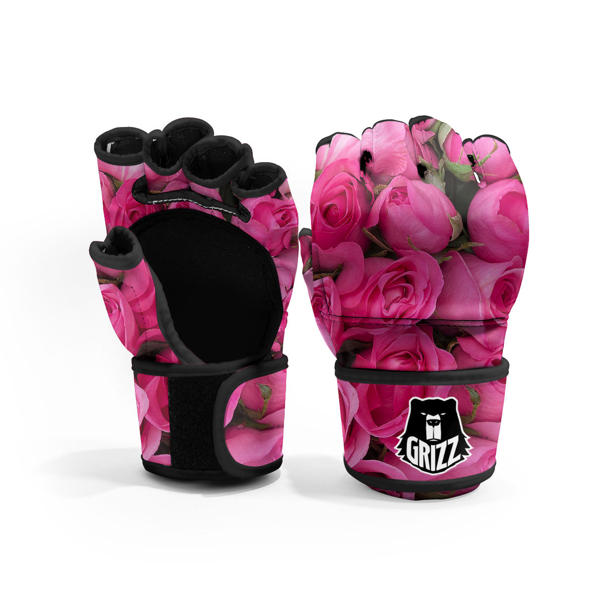 Rose Hot Pink Print MMA Gloves-grizzshop
