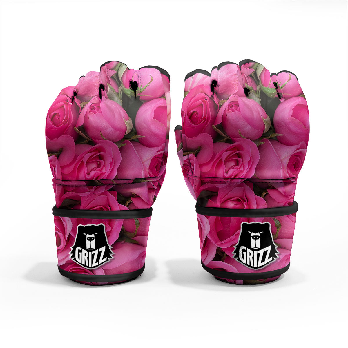Rose Hot Pink Print MMA Gloves-grizzshop