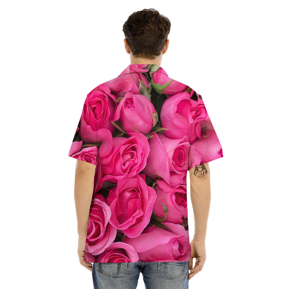 Rose Hot Pink Print Men's Hawaiian Shirt-grizzshop