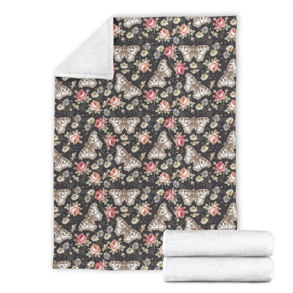 Rose Monarch Butterfly Pattern Print Blanket-grizzshop