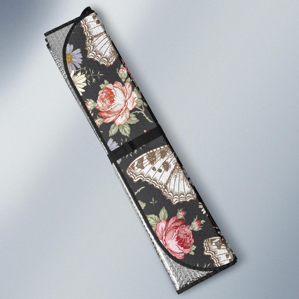 Rose Monarch Butterfly Pattern Print Car Sun Shade-grizzshop