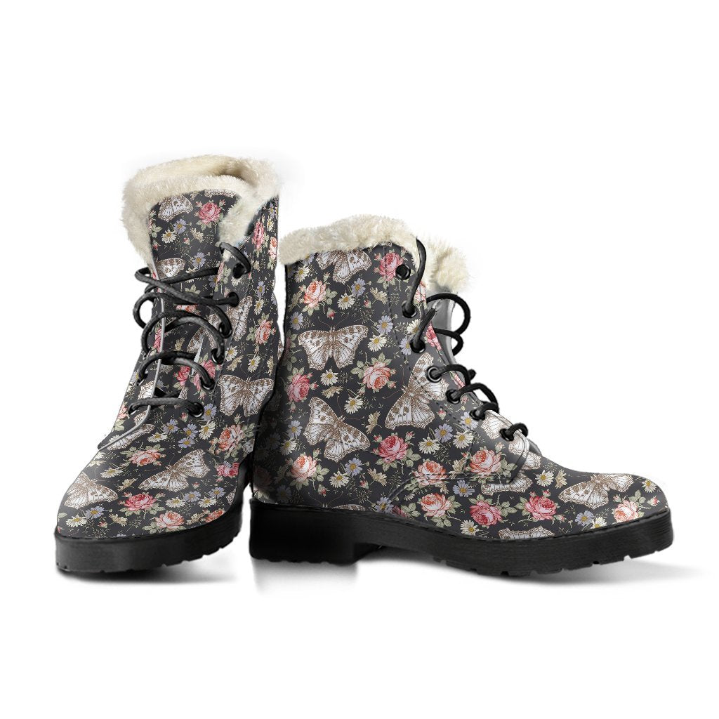 Rose Monarch Butterfly Pattern Print Comfy Winter Boots-grizzshop