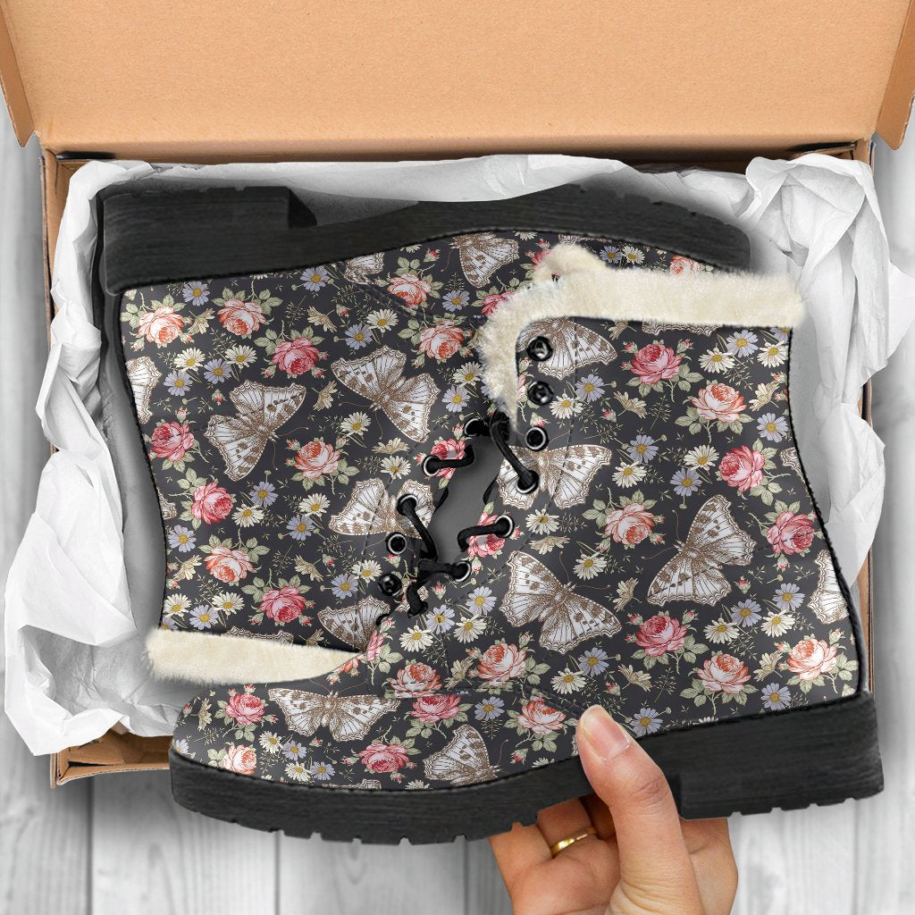 Rose Monarch Butterfly Pattern Print Comfy Winter Boots-grizzshop