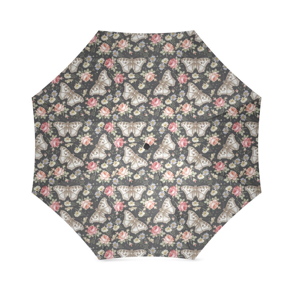Rose Monarch Butterfly Pattern Print Foldable Umbrella-grizzshop