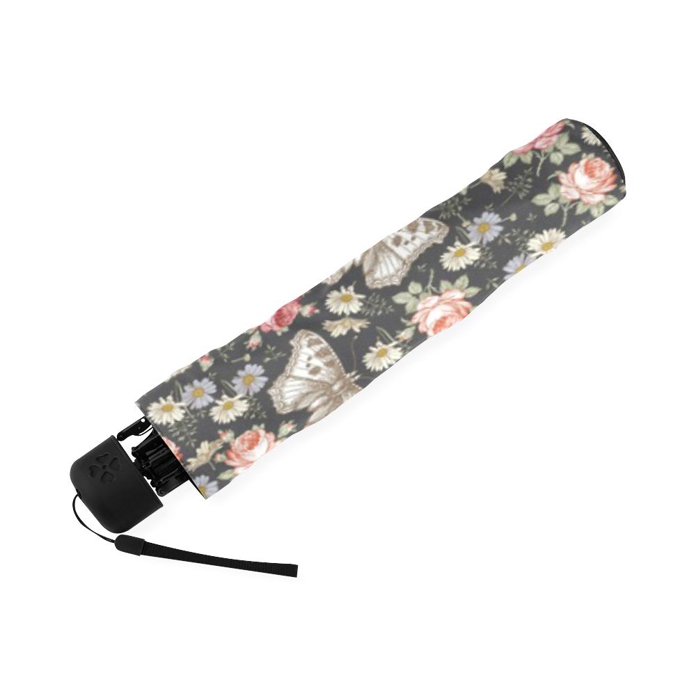 Rose Monarch Butterfly Pattern Print Foldable Umbrella-grizzshop
