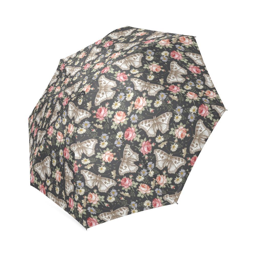Rose Monarch Butterfly Pattern Print Foldable Umbrella-grizzshop