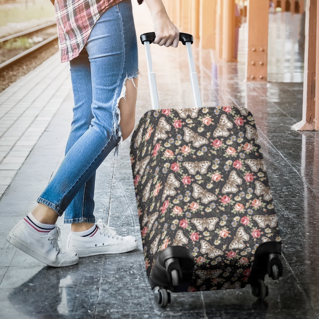 Rose Monarch Butterfly Pattern Print Luggage Cover Protector-grizzshop