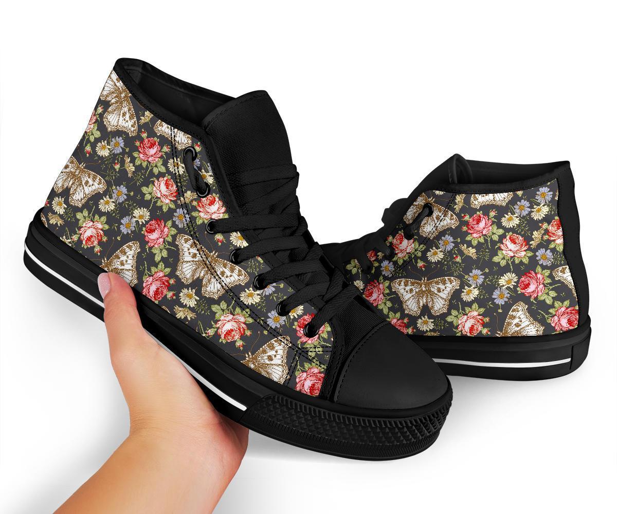 Rose Monarch Butterfly Pattern Print Men Women's High Top Shoes-grizzshop