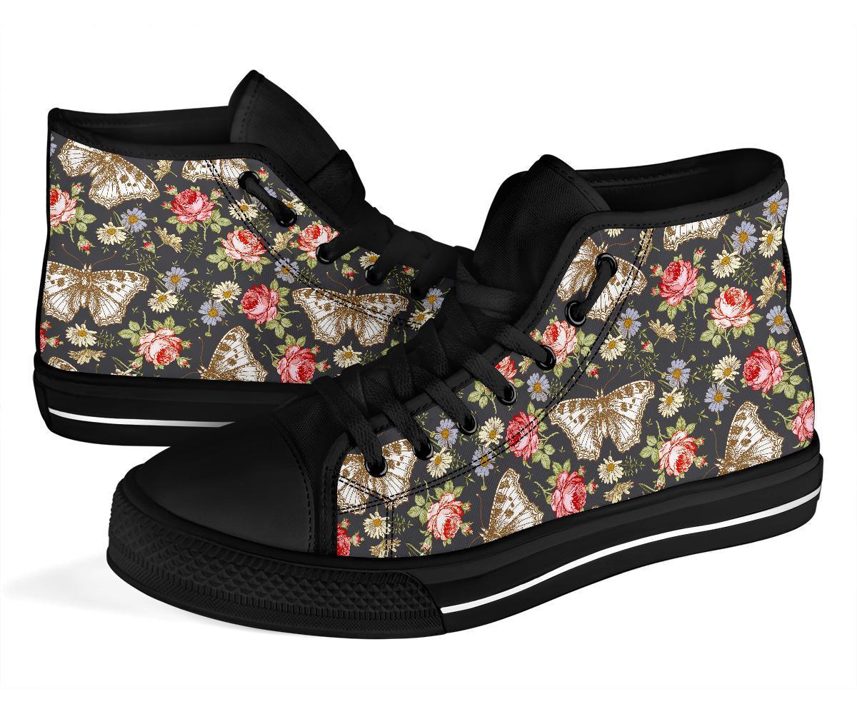 Rose Monarch Butterfly Pattern Print Men Women's High Top Shoes-grizzshop