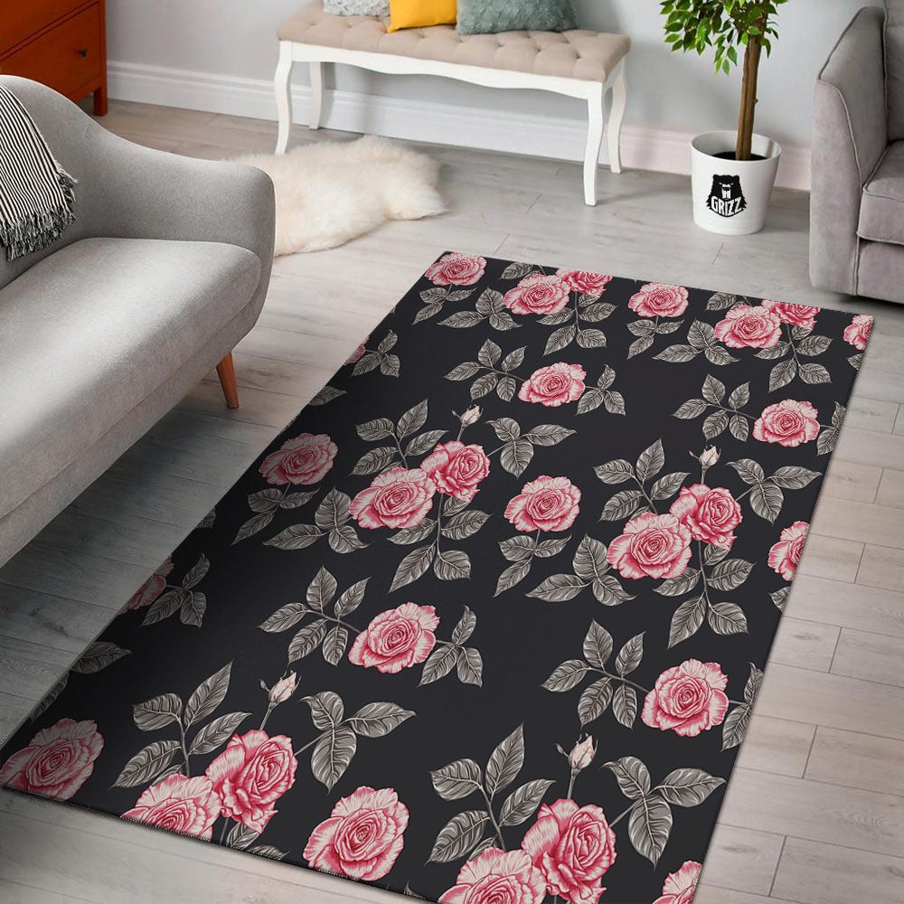 Rose Pink Print Pattern Floor Mat-grizzshop