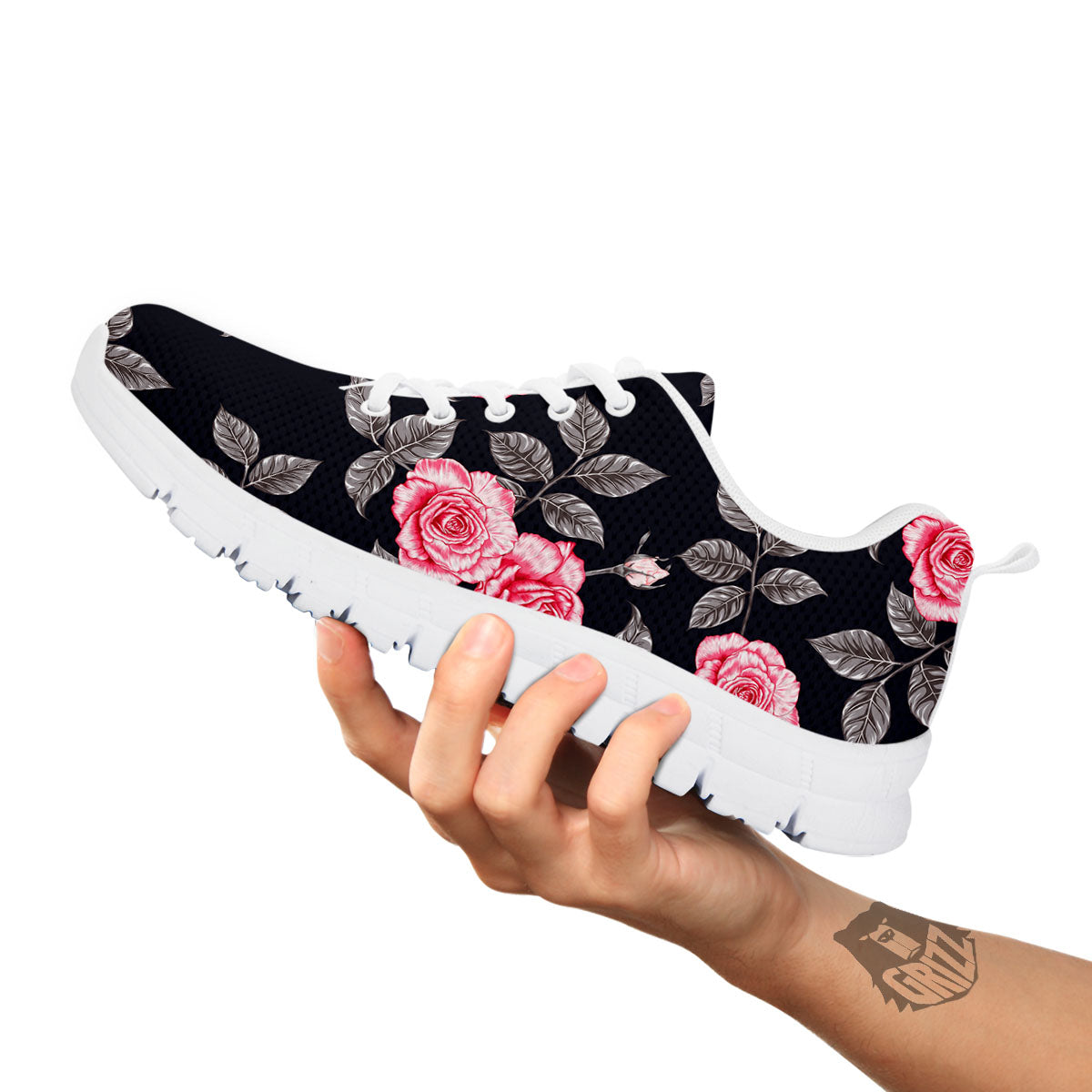 Rose Pink Print Pattern White Sneaker-grizzshop