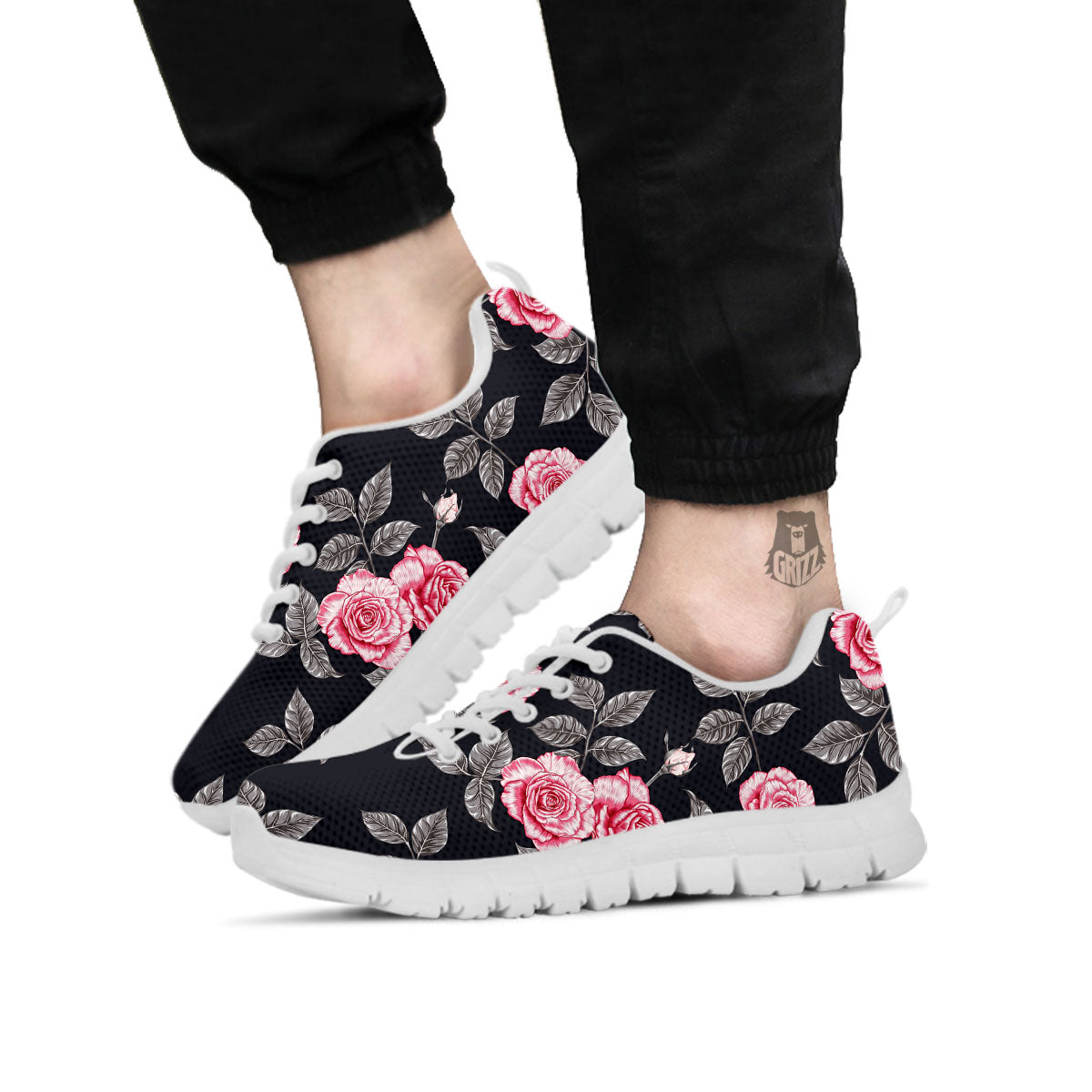 Rose Pink Print Pattern White Sneaker-grizzshop