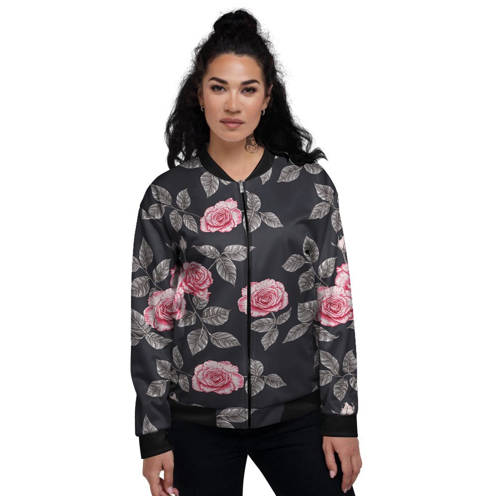 Rose Pink Print Pattern Women's Bomber Jacket-grizzshop