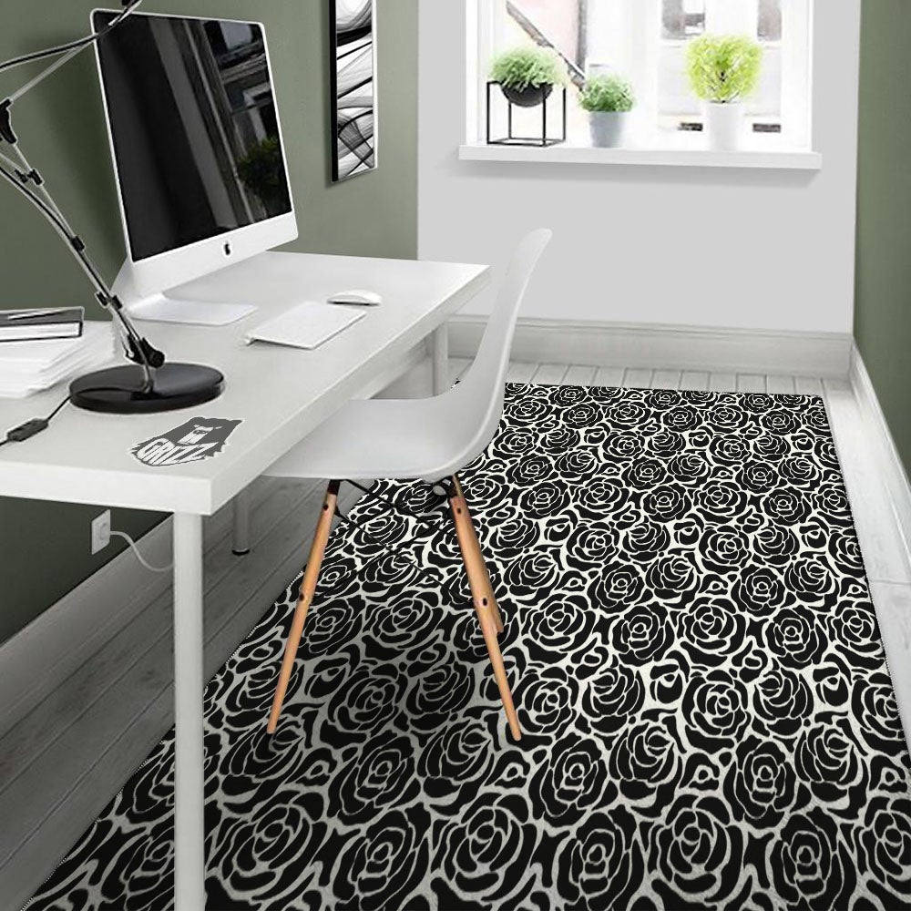 Rose Print Monochrome Pattern Floor Mat-grizzshop