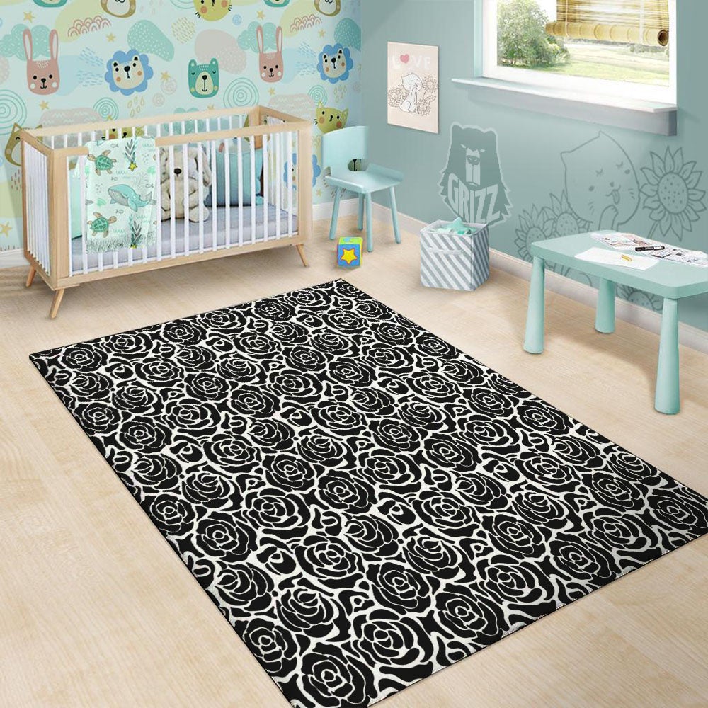 Rose Print Monochrome Pattern Floor Mat-grizzshop