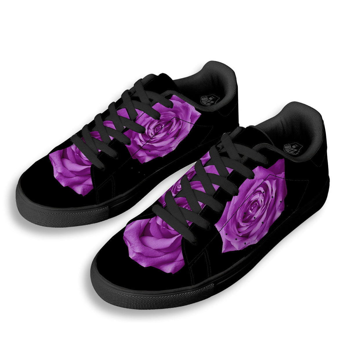 Rose Purple Dark Print Black Low Top Sneakers-grizzshop