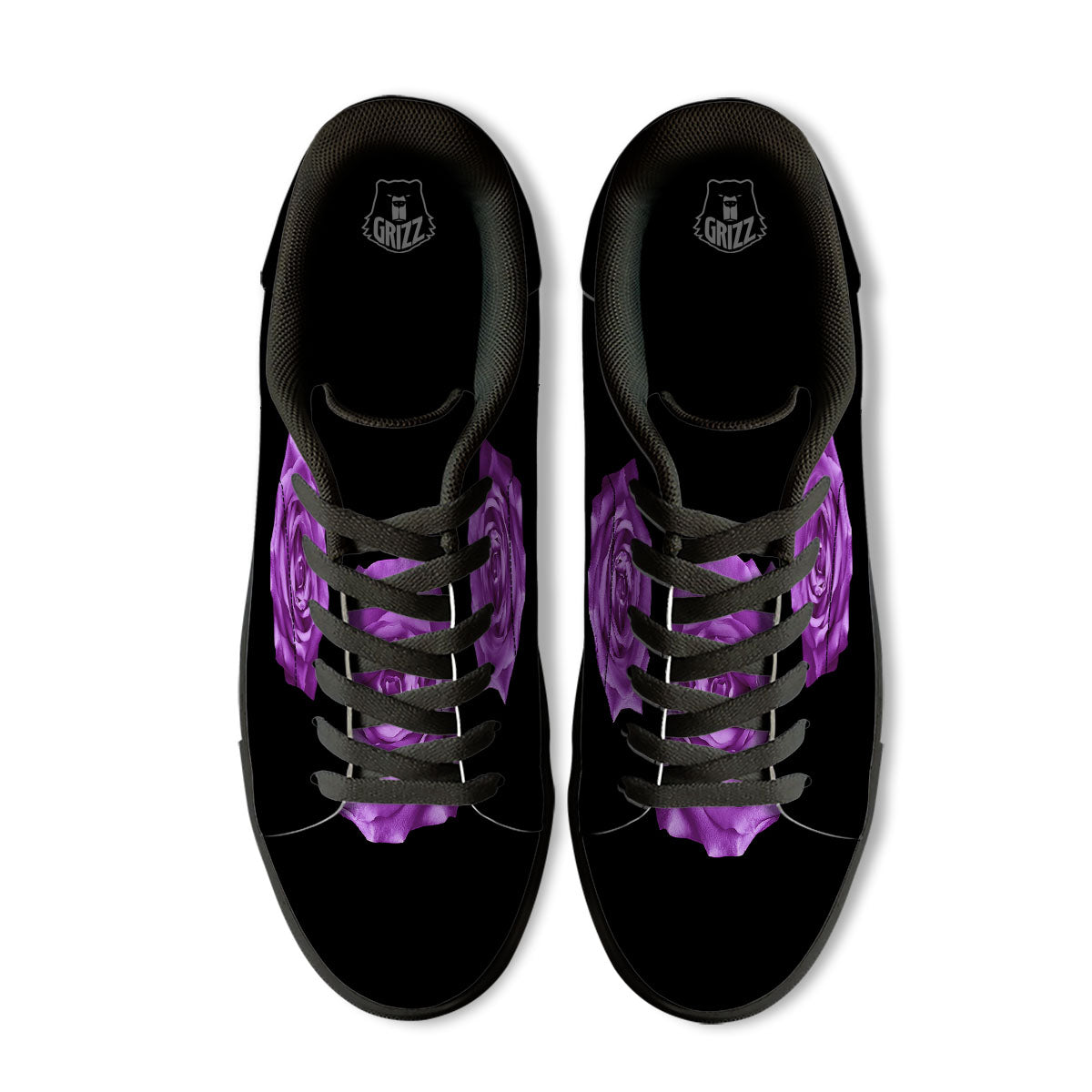 Rose Purple Dark Print Black Low Top Sneakers-grizzshop