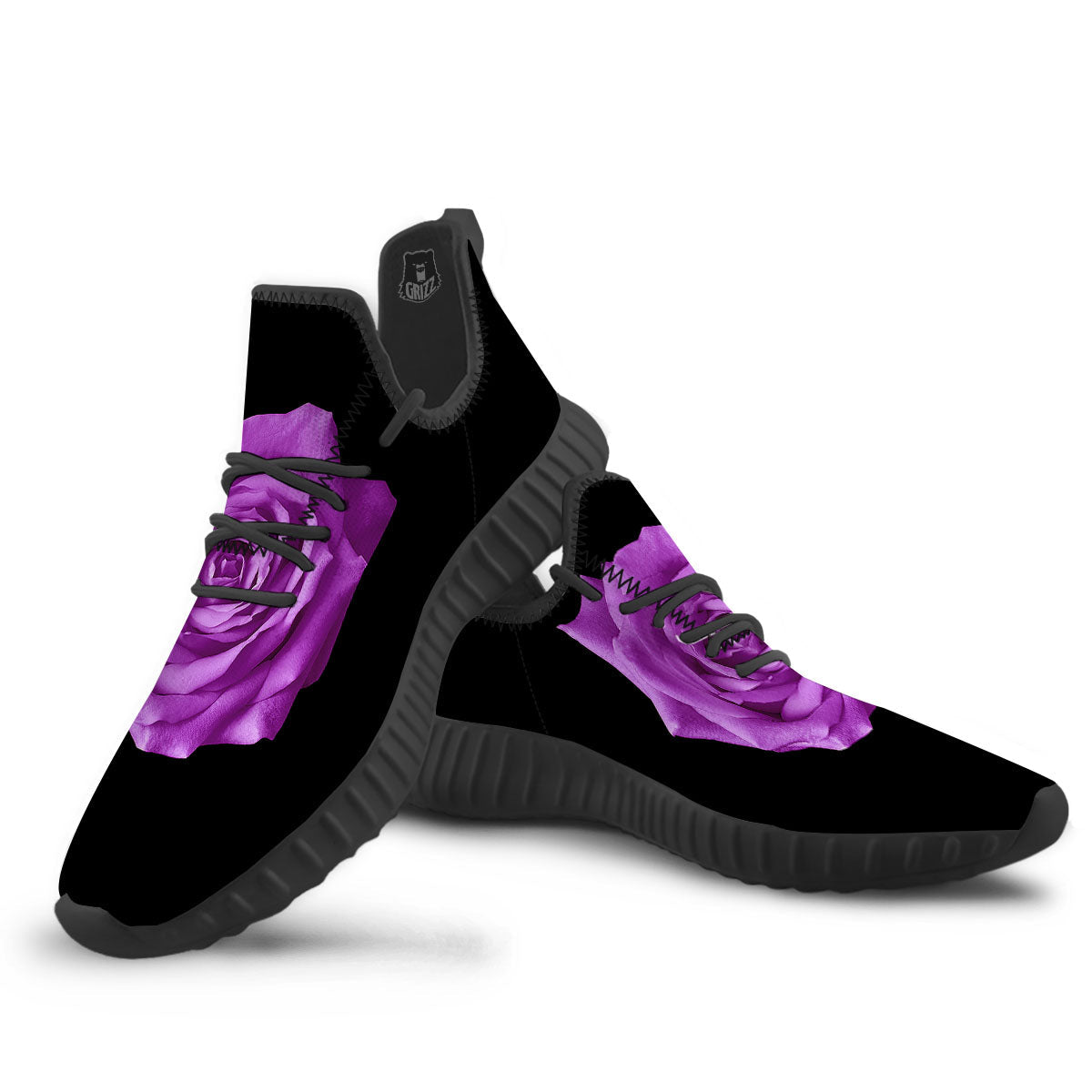 Rose Purple Dark Print Black Walking Shoes-grizzshop