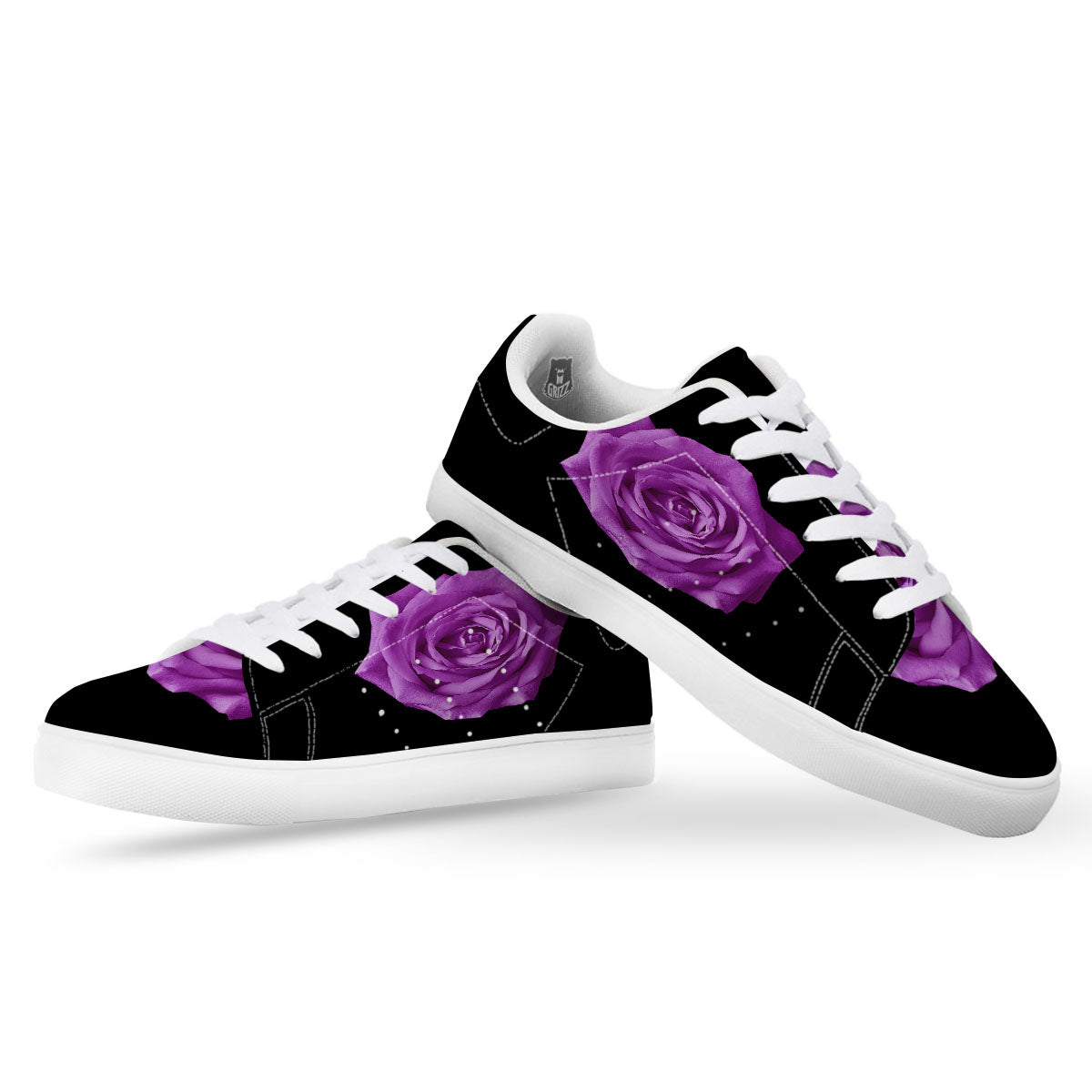 Rose Purple Dark Print White Low Top Sneakers-grizzshop