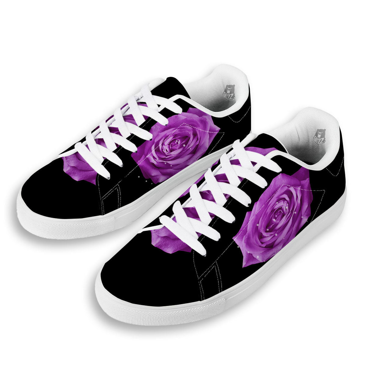 Rose Purple Dark Print White Low Top Sneakers-grizzshop