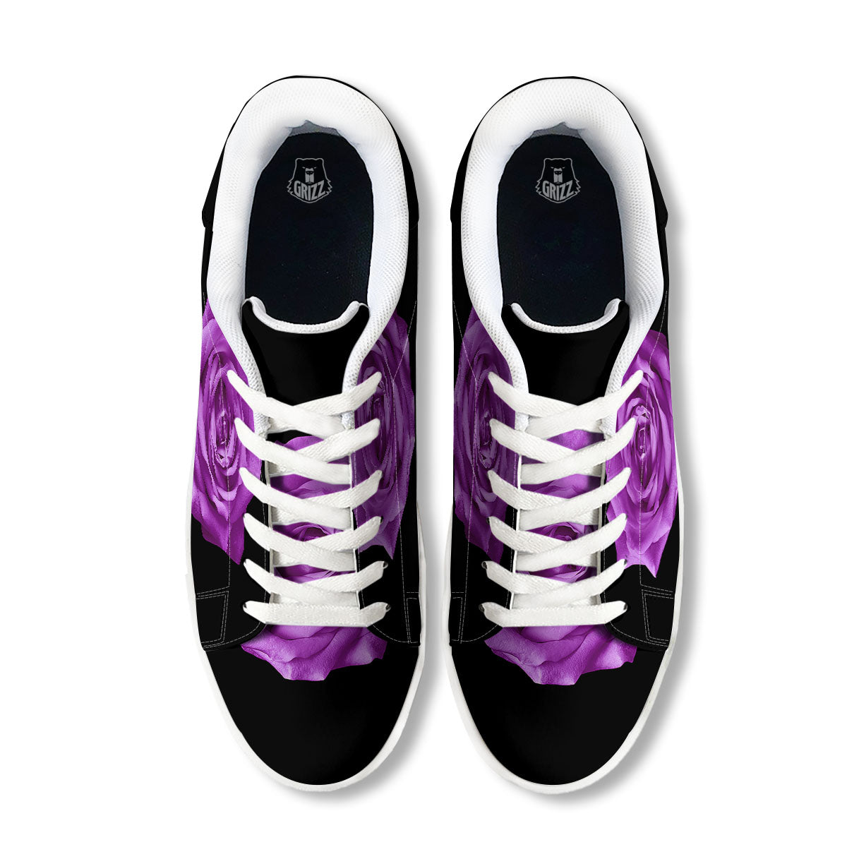 Rose Purple Dark Print White Low Top Sneakers-grizzshop