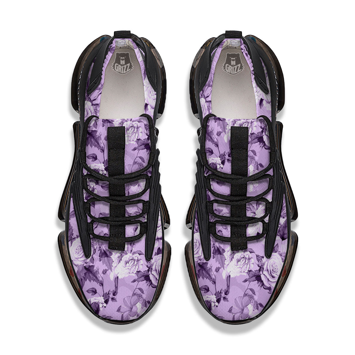 Rose Purple Print Pattern Black Gym Shoes-grizzshop