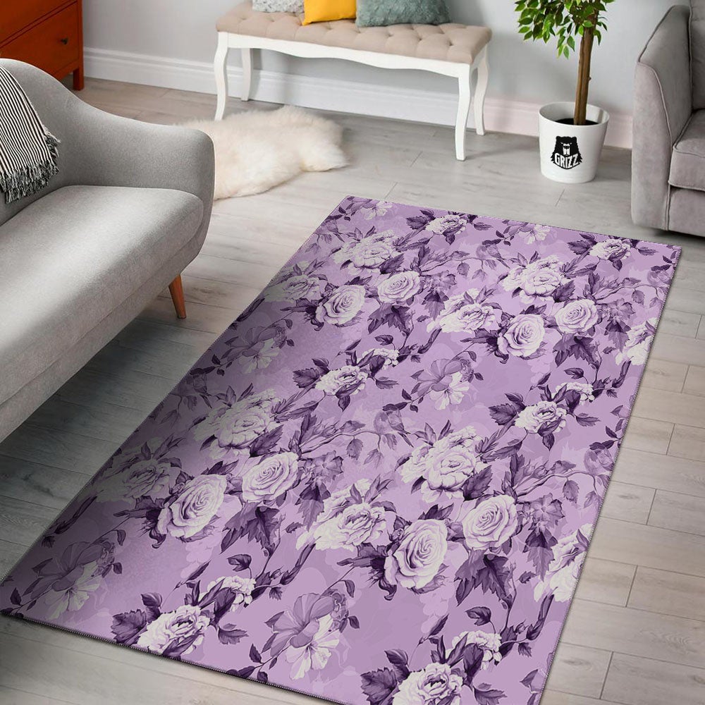 Rose Purple Print Pattern Floor Mat-grizzshop