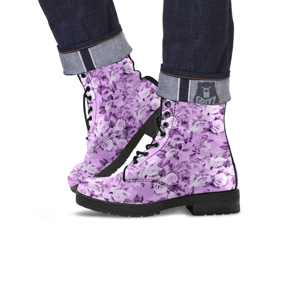 Rose Purple Print Pattern Leather Boots-grizzshop