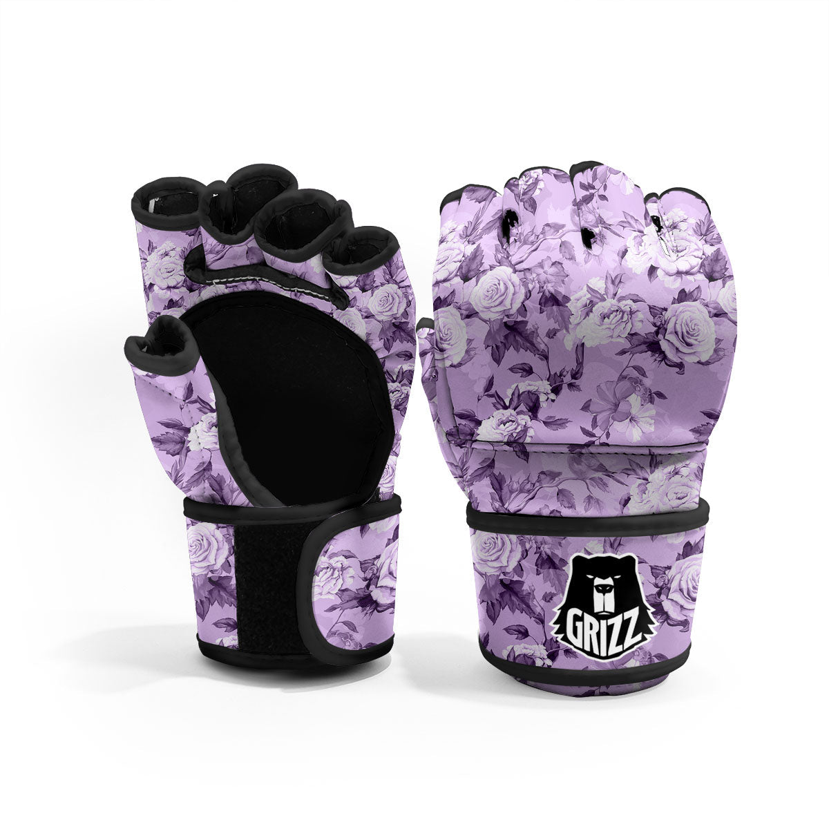 Rose Purple Print Pattern MMA Gloves-grizzshop
