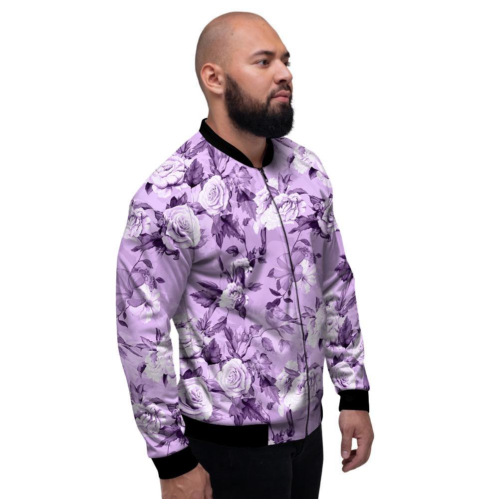 Rose Purple Print Pattern Men's Bomber Jacket-grizzshop