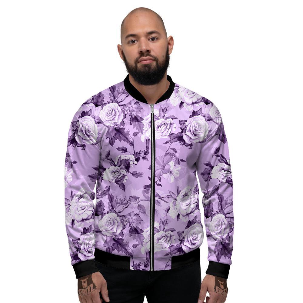 Rose Purple Print Pattern Men's Bomber Jacket-grizzshop