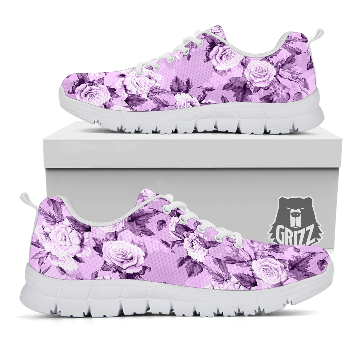 Rose Purple Print Pattern White Sneaker-grizzshop