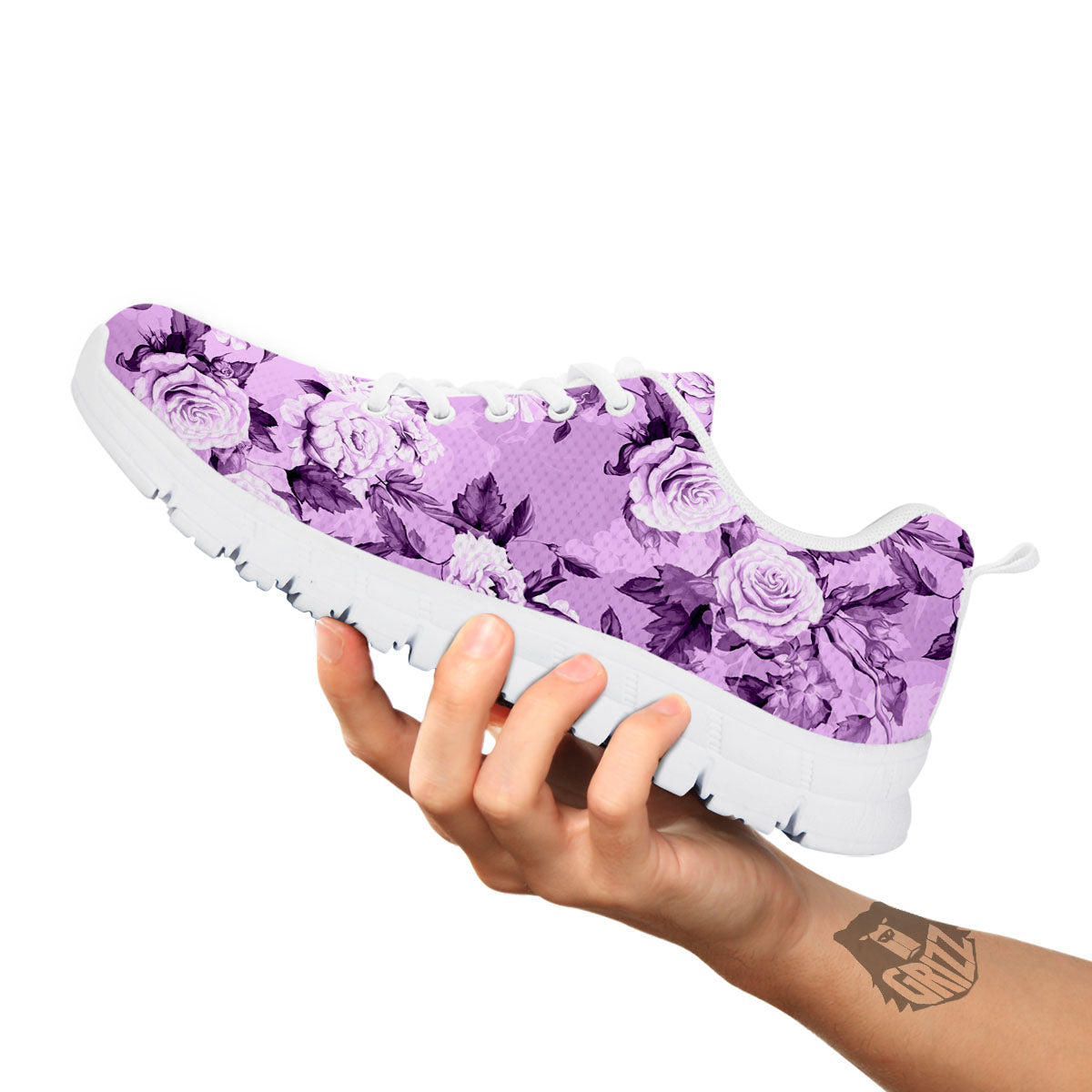 Rose Purple Print Pattern White Sneaker-grizzshop