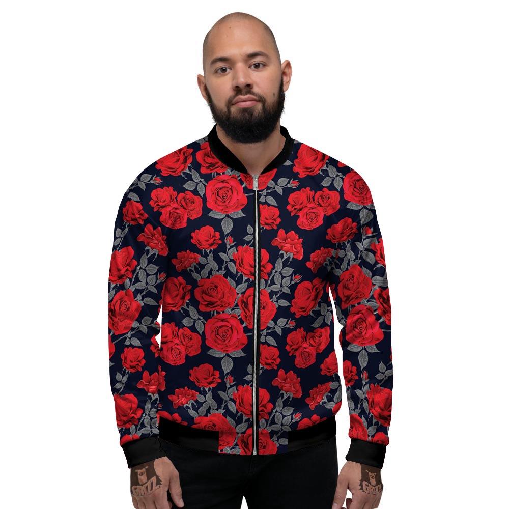 Rose Red Print Pattern Men's Bomber Jacket-grizzshop