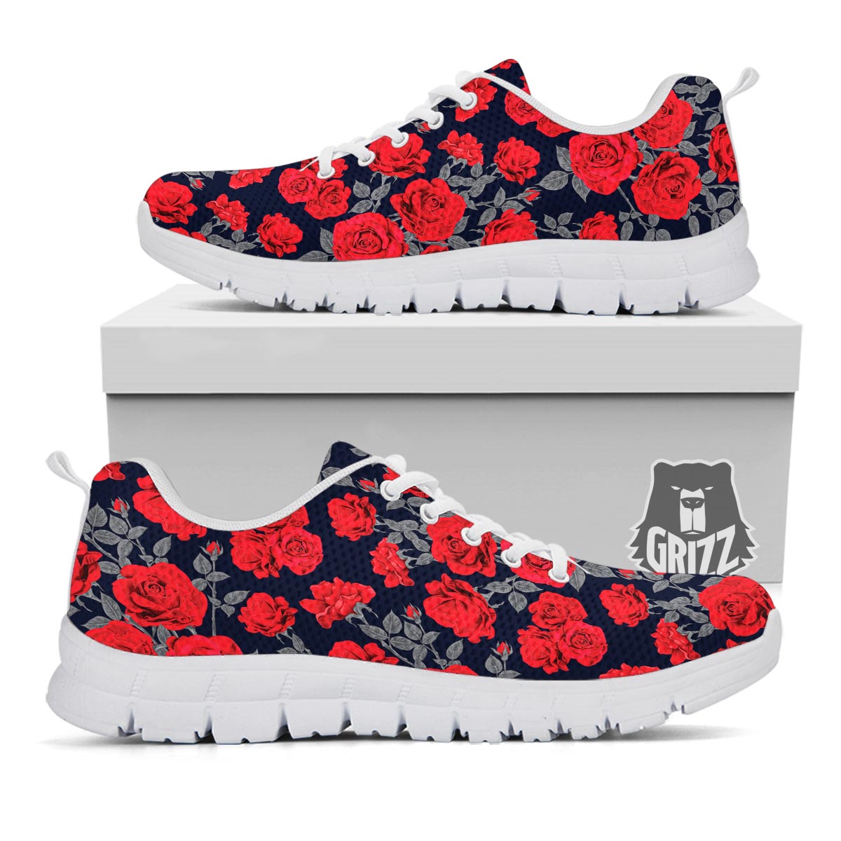 Rose Red Print Pattern White Sneaker-grizzshop
