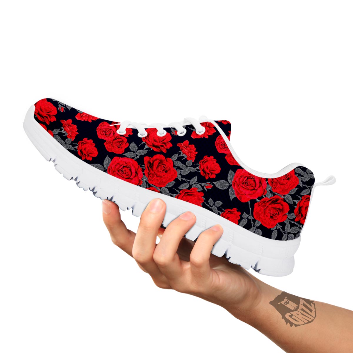 Rose Red Print Pattern White Sneaker-grizzshop