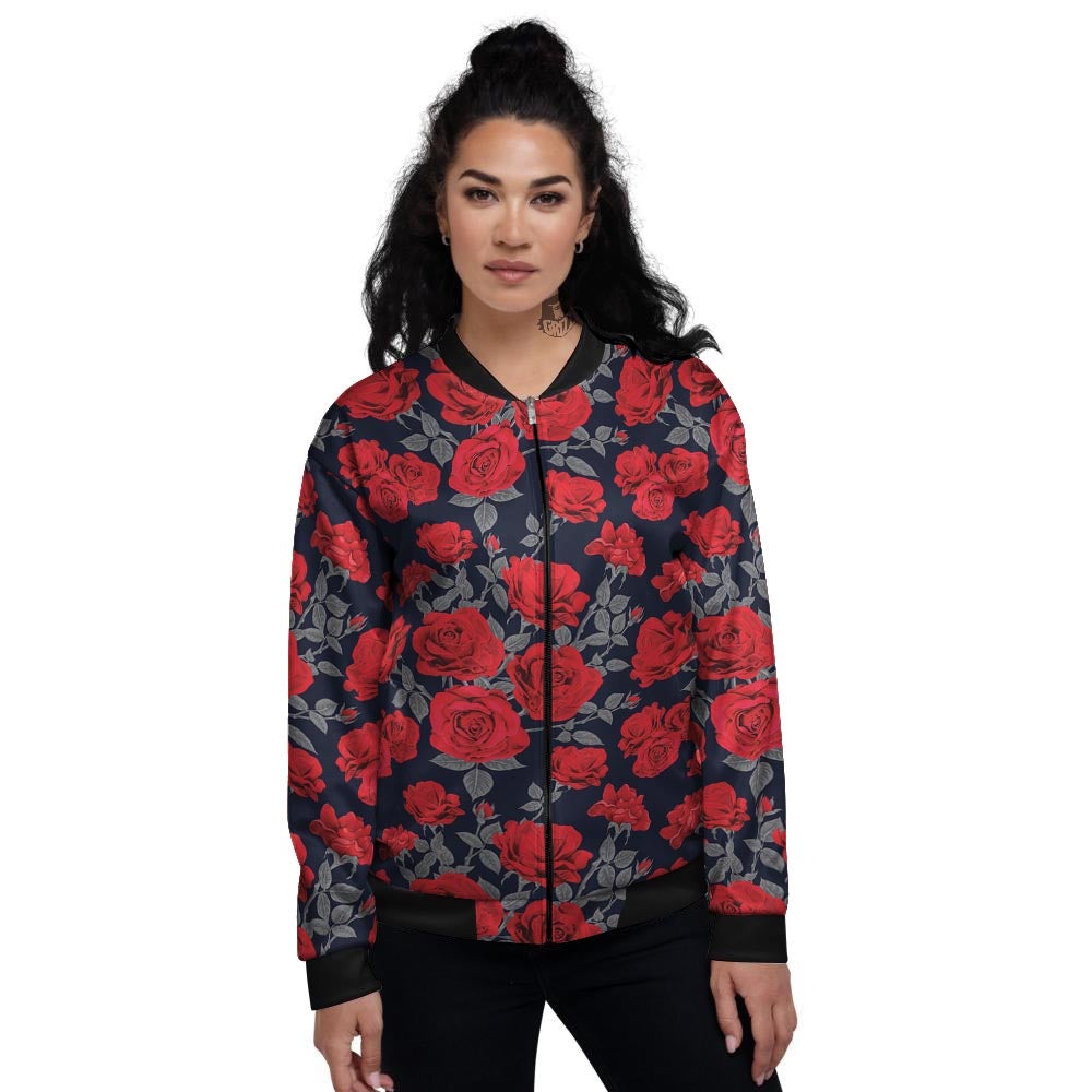 Rose Red Print Pattern Women's Bomber Jacket-grizzshop