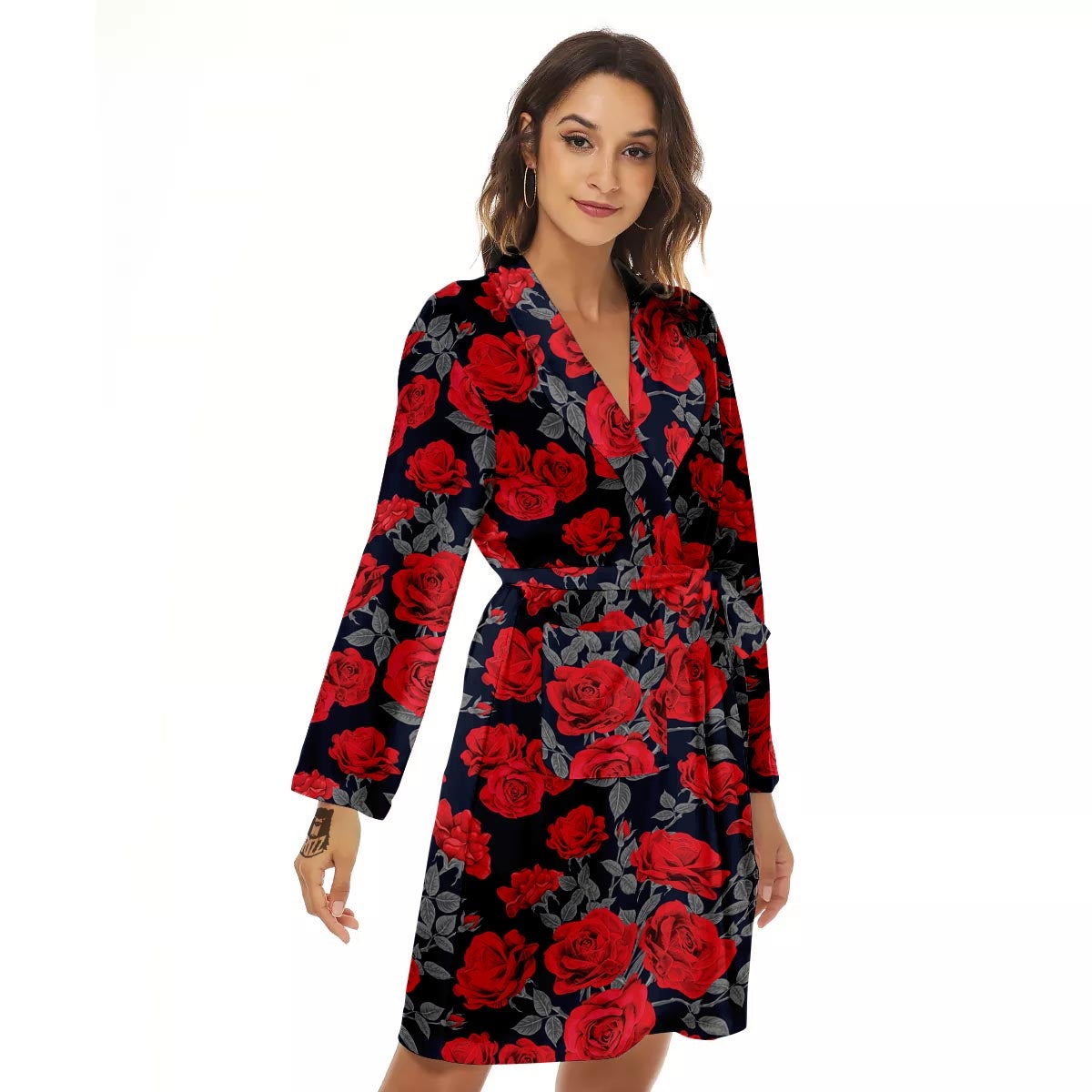 Rose Red Print Pattern Women's Robe-grizzshop