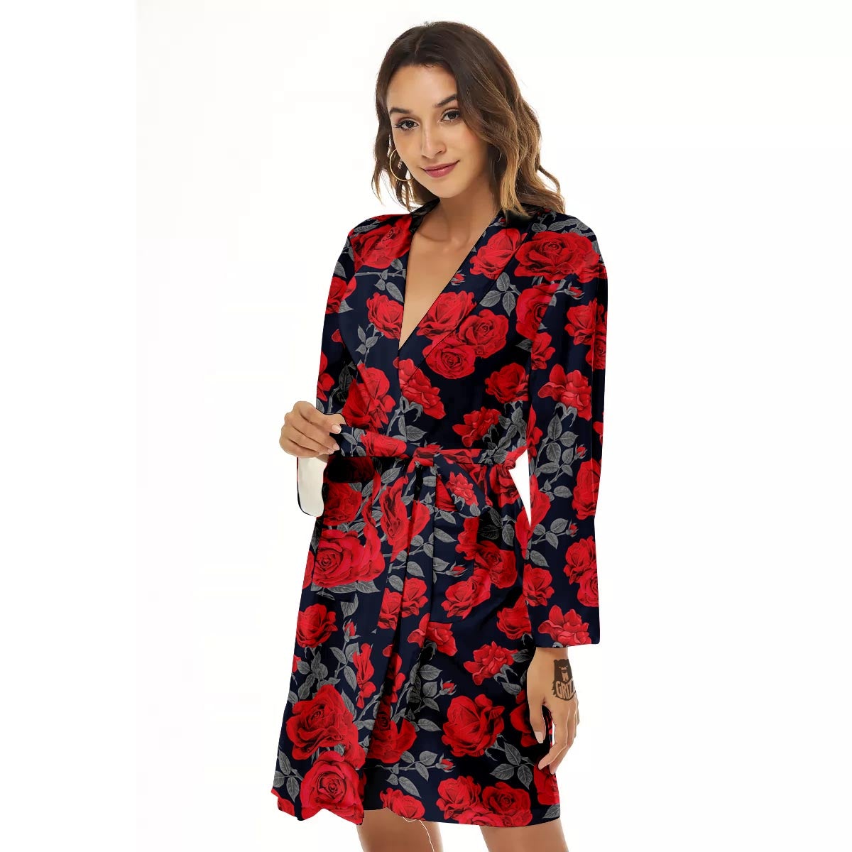 Rose Red Print Pattern Women's Robe-grizzshop