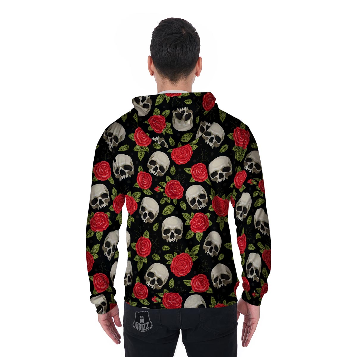 Rose Skull Men's Zip Up Hoodie-grizzshop