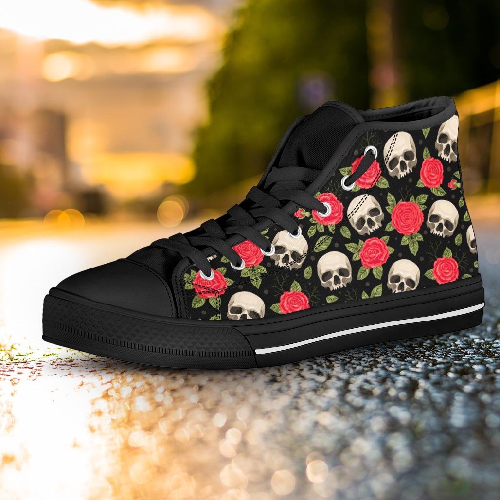 Rose Skull Women's High Top Shoes-grizzshop