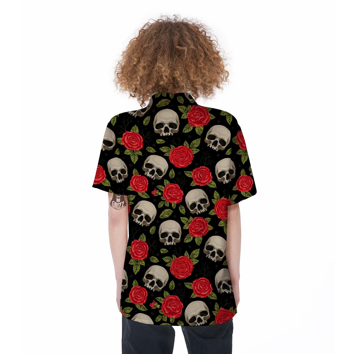 Rose Skull Women's Short Sleeve Shirts-grizzshop