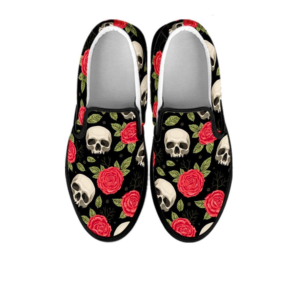 Rose Skull Women's Slip On Sneakers-grizzshop