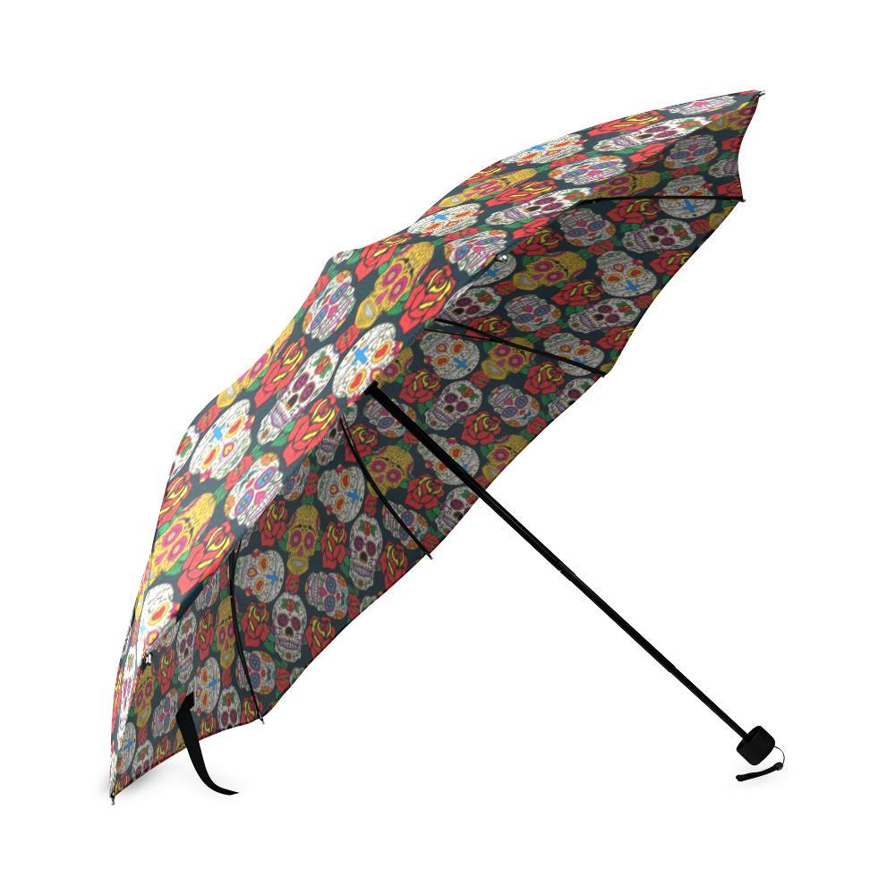 Rose Sugar Skull Skeleton Girly Floral Pattern Print Foldable Umbrella-grizzshop