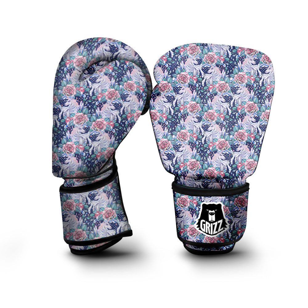 Rose Unicorn Blue Fairy Print Pattern Boxing Gloves-grizzshop