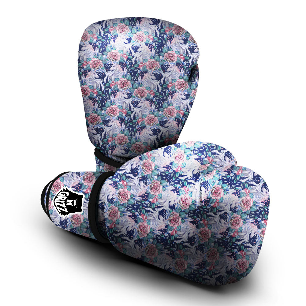 Rose Unicorn Blue Fairy Print Pattern Boxing Gloves-grizzshop