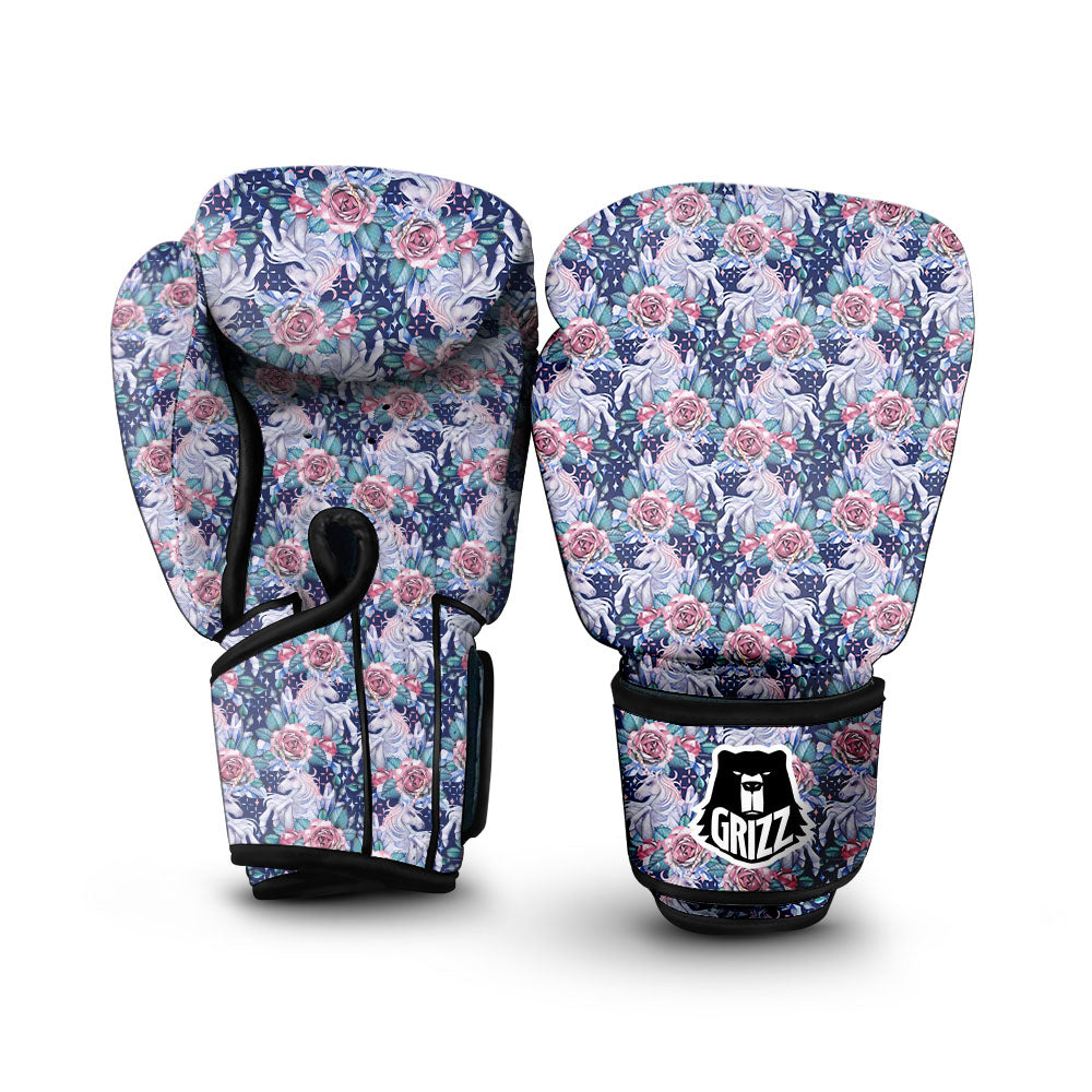 Rose Unicorn Blue Fairy Print Pattern Boxing Gloves-grizzshop