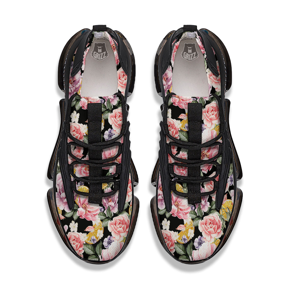Rose Vintage Print Pattern Black Gym Shoes-grizzshop
