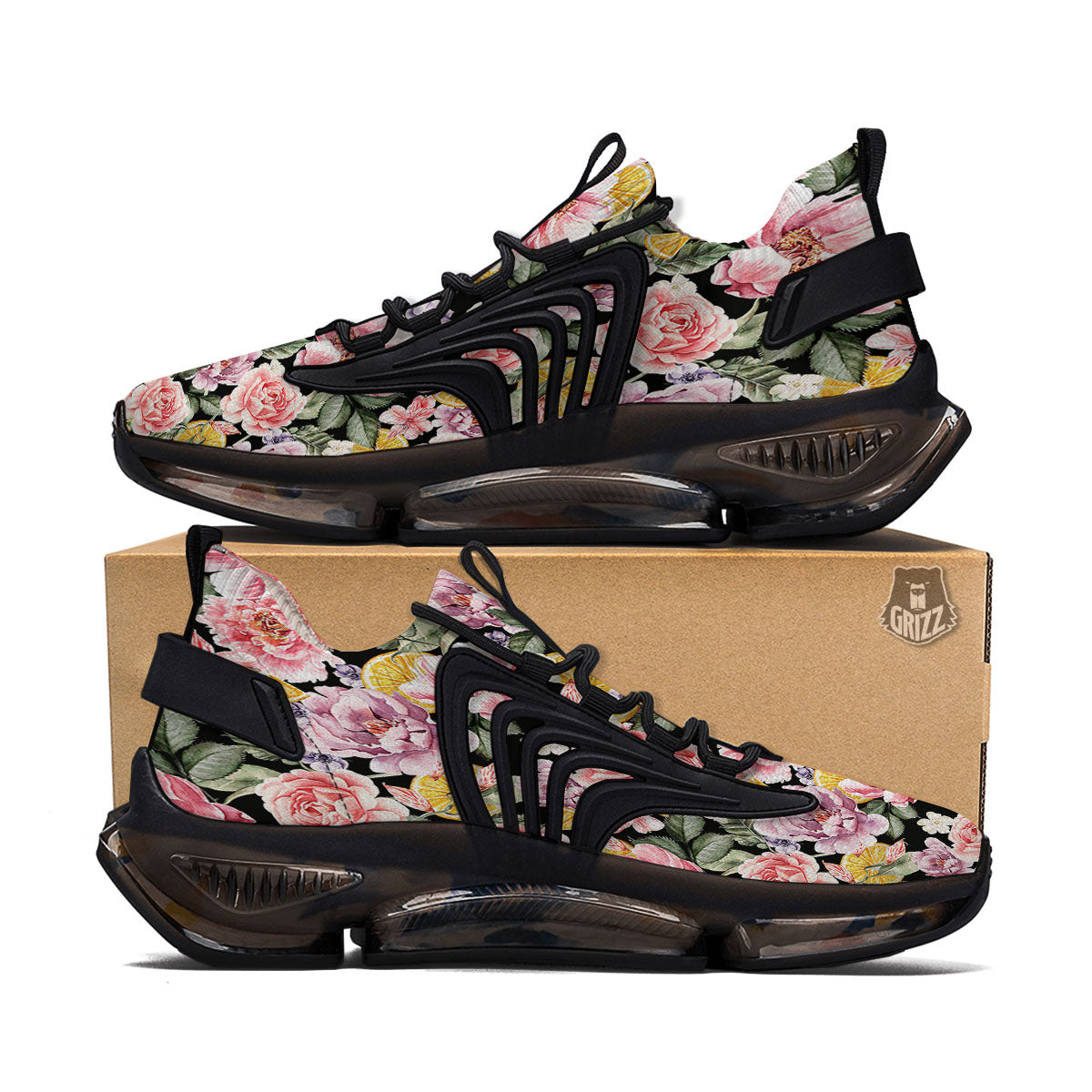 Rose Vintage Print Pattern Black Gym Shoes-grizzshop