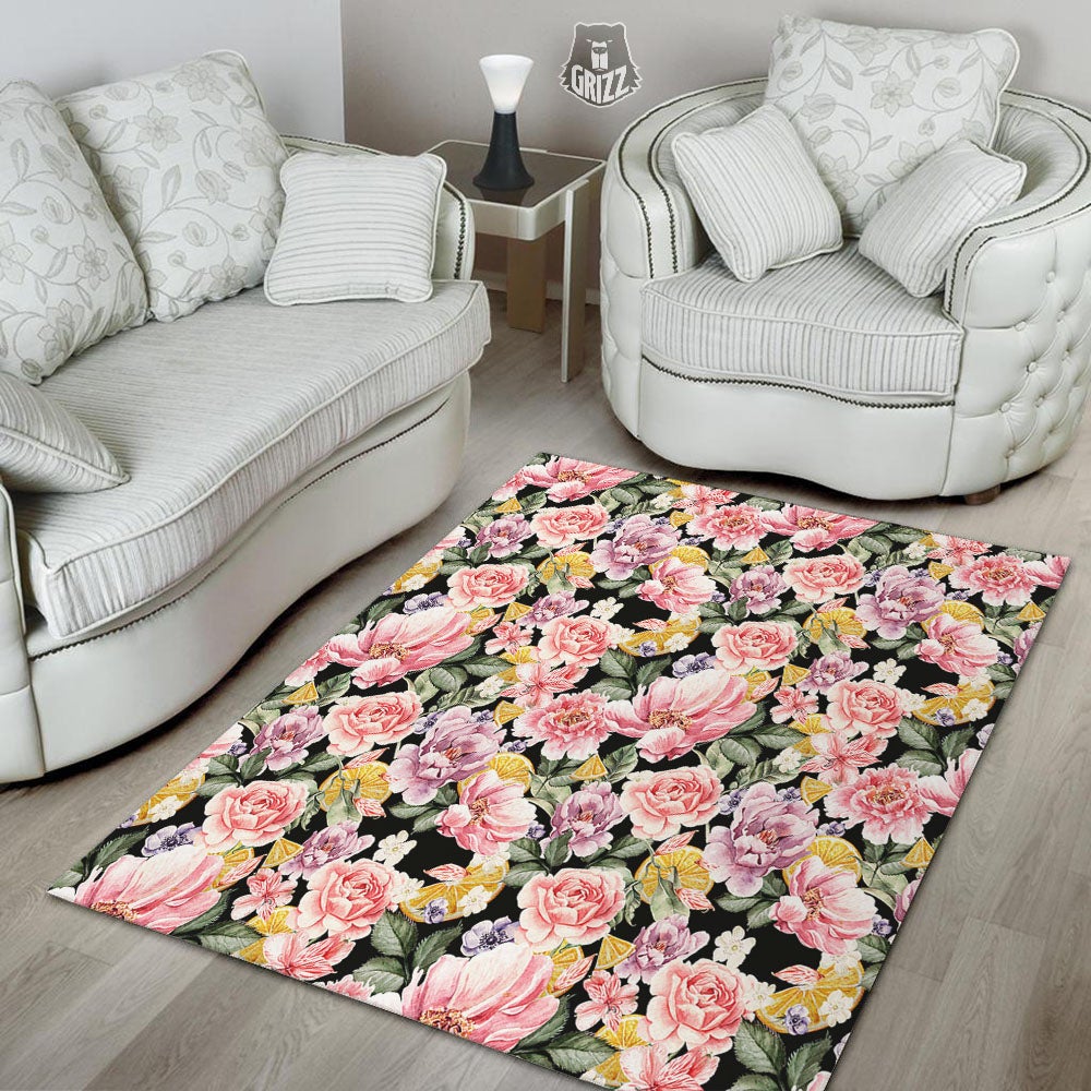Rose Vintage Print Pattern Floor Mat-grizzshop